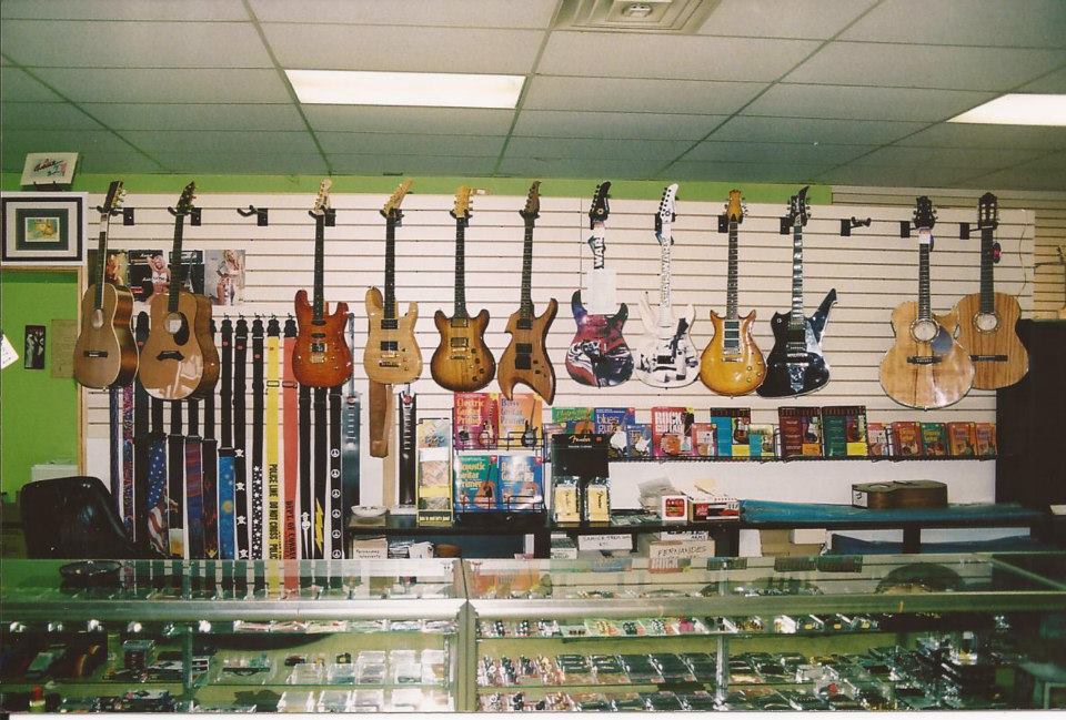 Guitars on the back wall